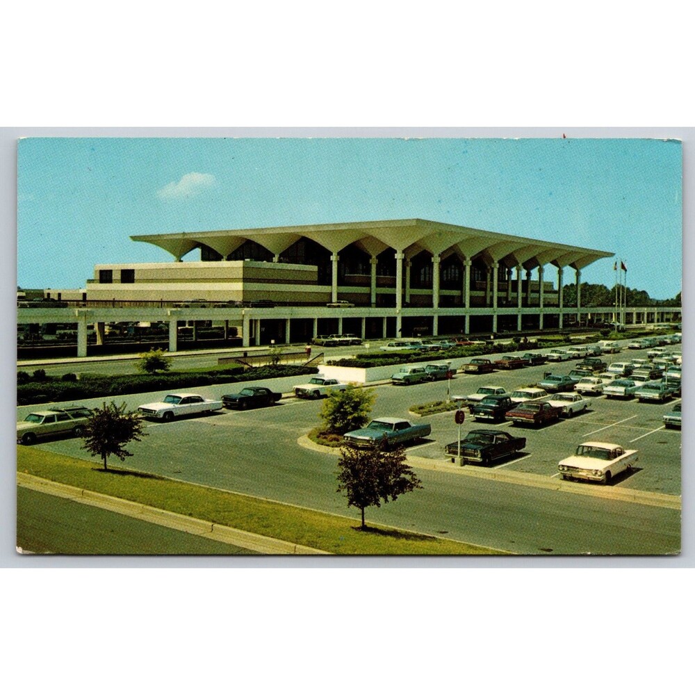 Vintage 1960s Memphis Metropolitan Airport TN Postcard Mid Century Terminal Cars